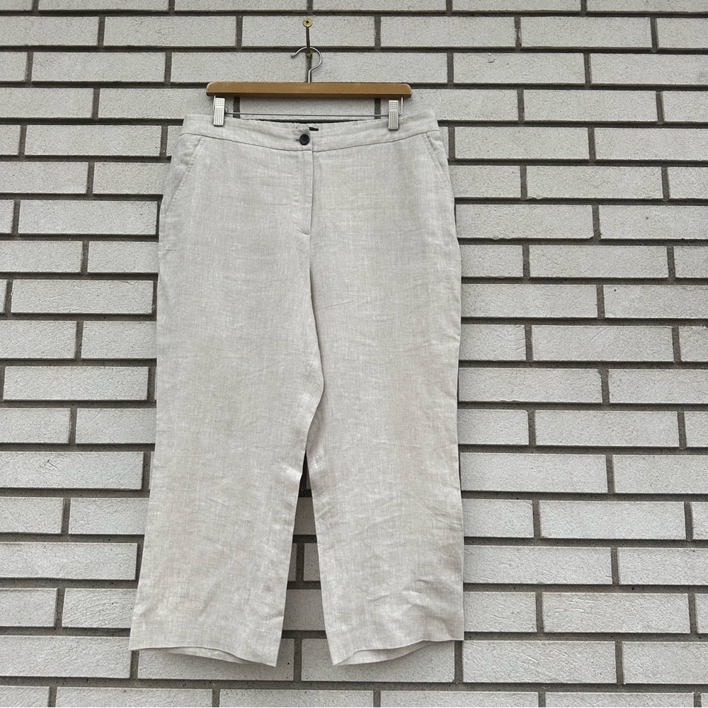 Talbots Linen Wide Leg Crop Pant Trouser Coastal Minimalist Neutral Oatmeal‎
